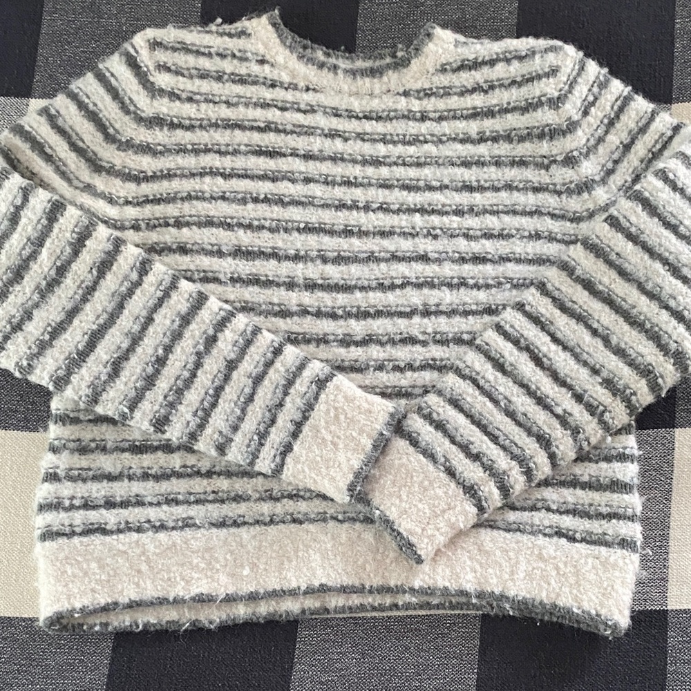 Madewell Striped Fuzzy Crewneck Sweater - Cream & Gray